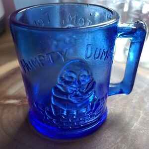 Vintage Humpty Dumpty Cobalt Blue Glass Mug​​​​​